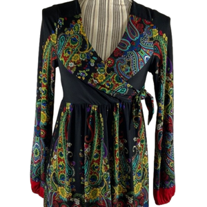 Uncle Frank - paisley floral print, colorful, peasant style dress. Size Small